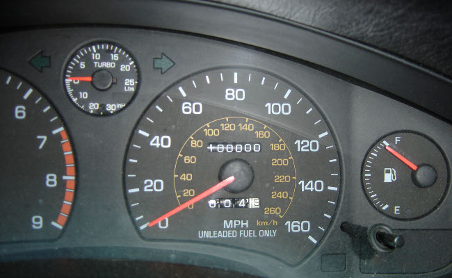 100,000 miles showing on an odometer