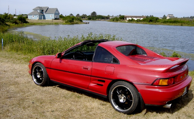 MR2 from side, angled toward rear, T-tops off